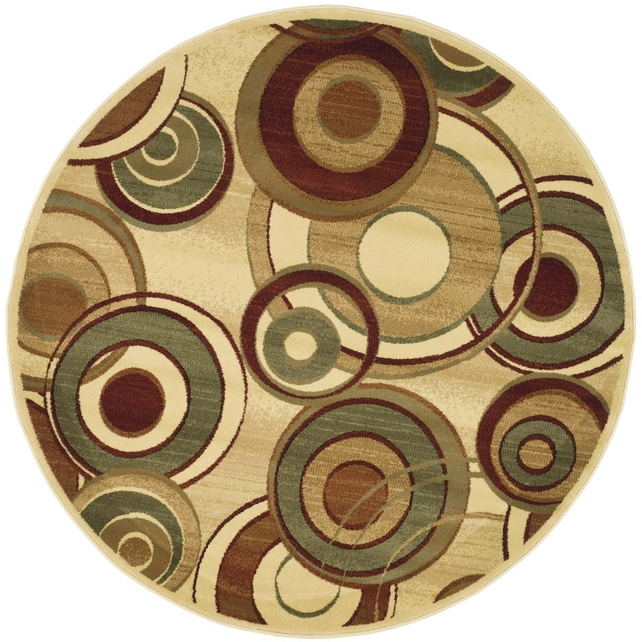SAFAVIEH Lyndhurst Josh Geometric Circles Area Rug, Ivory/Multi, 5'3" x 5'3" Round