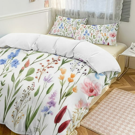 Watercolor Floral Bouquets Bedding Set Couple Bedclothes Pillowcase Customized Home Textiles Bed Set for Bedroom Decoration