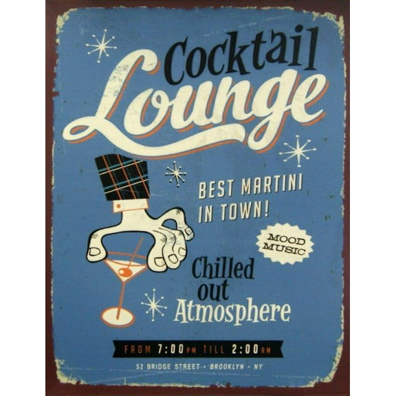 Cocktail Lounge Metal Sign 10"x13"
