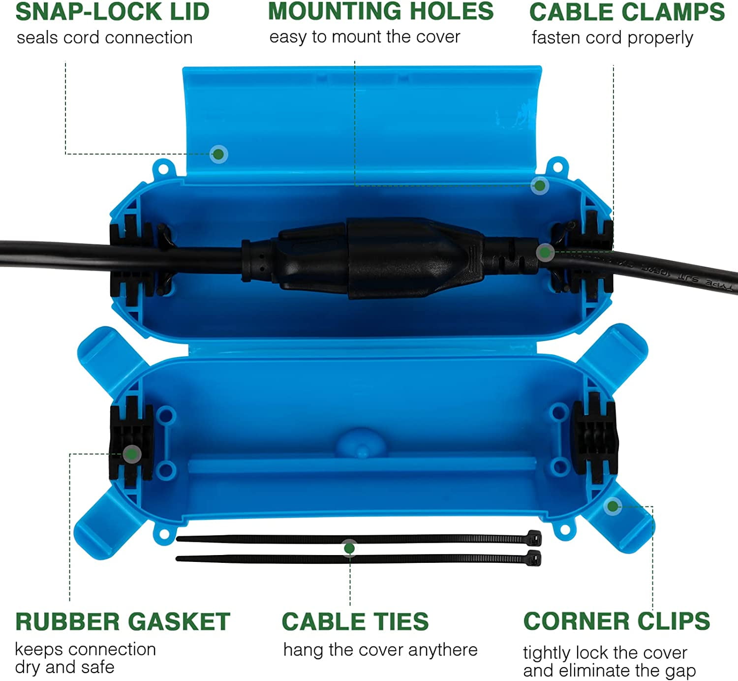 Outdoor Extension Cord Safety Cover with Waterproof Seal, Weatherproof Electrical Connection Box to Protect Outdoor Outlet, Plug, Socket, Christmas Holiday Decoration Light