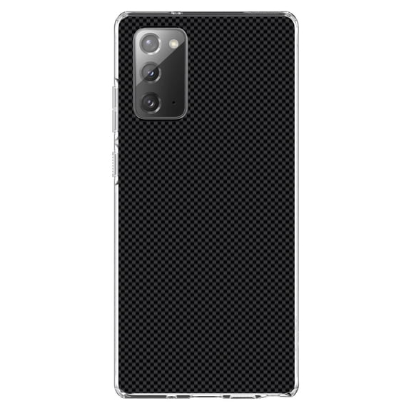 DistinctInk Clear Shockproof Hybrid Case for Samsung Galaxy Note 20 (6.7" Screen) - TPU Bumper, Acrylic Back, Tempered Glass Screen Protector - Black Grey Carbon Fiber Printed Design