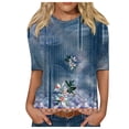 thumbnail image 1 of TSADFHJI Hauts à Manches Longues en Coton pour Femmes Col Rond Manches Mi-Longues Blouse Imprimée TTG Bleu Foncé, 1 of 4
