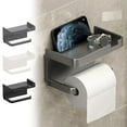 thumbnail image 1 of Estante para almacenamiento de toallas de papel para baño | Soporte plástico montado en pared - Sin taladro | Repisa para teléfono móvil | Instalación adhesiva | Gris oscuro o blanco | 7.1 x 4.4 x, 1 of 7