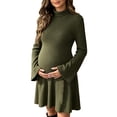 thumbnail image 2 of UKHCCC Women's Turtleneck Maternity Dress, Ribbed Knit A-Line Mini Dress with Long Bell Sleeves, Stretchy Casual Pregnancy Dress, 2 of 8