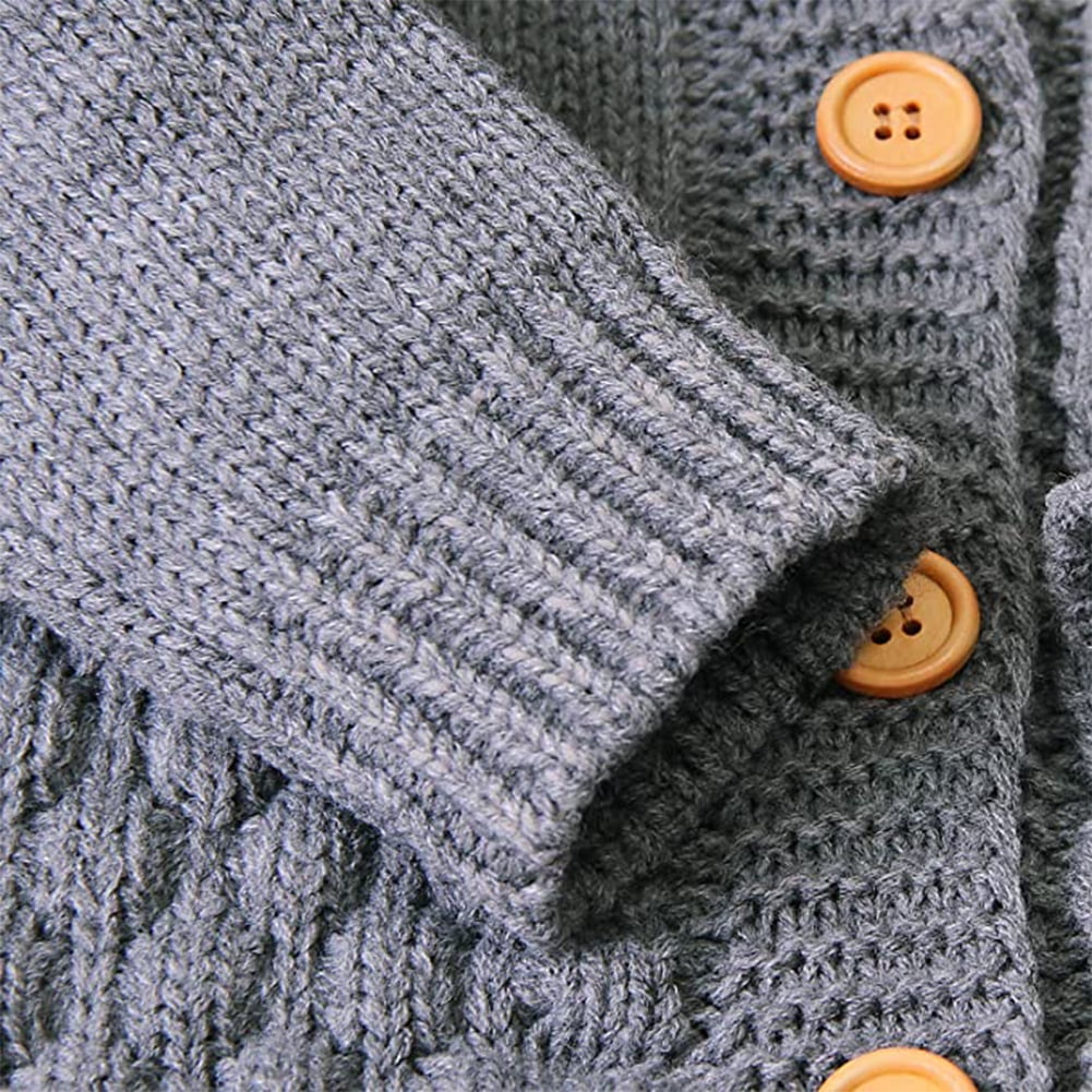 IBTOM CASTLE Unisex Baby Boy Girl Cute 3D Bear Ears Hooded Knitted Sweater Long Sleeve Romper Overall Sleepwear Winter Warm Clothes 6-12 Months Gray