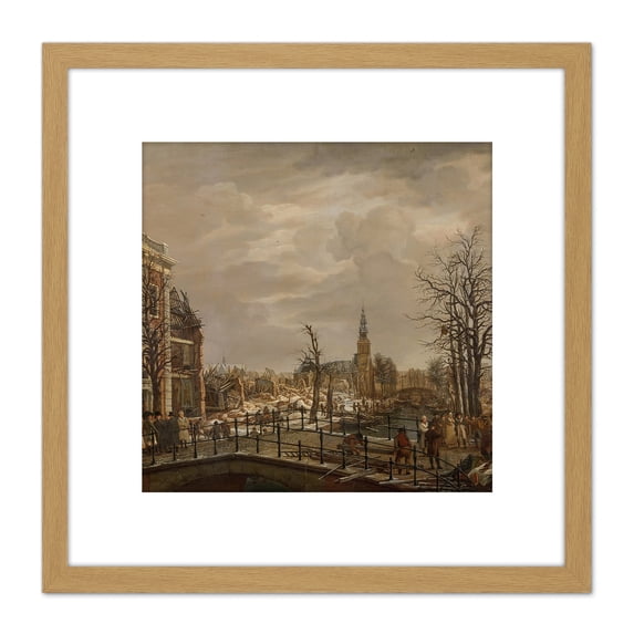 Hansen The Rapenburg Leiden Cityscape Painting 8X8 Inch Square Wooden Framed Wall Art Print Picture with Mount