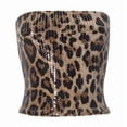 thumbnail image 4 of Landzoo One Glitter Tube Top With Animal Print Front Zipper Waist Cinching Cropped T Shirt For Fashion Faux Leather Spaghetti Strap Racerback Casual Clubwear Cozy Stylish Basic Tube Tops, 4 of 9