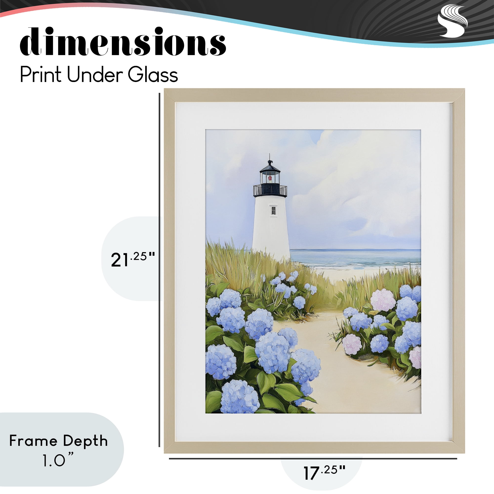 Stupell Industries Hydrangea Path Leading to Lighthouse Birch Framed Print Under Glass, design by Sisi and Seb