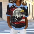thumbnail image 6 of Feancey American Flag Tee Shirt Women July 4th Faux Denim Patchwork Waffle Knit Tops Short Sleeve Lapel Collar Patriotic T-Shirts Black XXL, 6 of 8