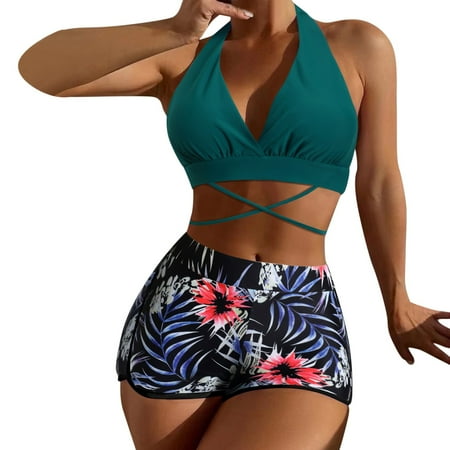 

LBECLEY Womens Swimwear Underwire Swim 2023 New Women s Split Swimsuit Sling Gathers Meibei Bikini Swimming Sports Bra Swimming Suits for Women Nylon Spandex Green L