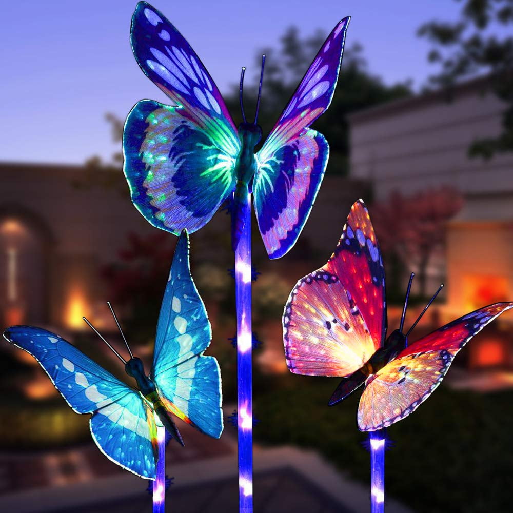 Patio Lawn Yard Decorations Garden Multi Color Changing Fiber Optic Butterfly Decorative Lamps for Pathway Solar Butterfly Garden Lights Path Ovker 3 Pack Solar Butterfly Stake Light