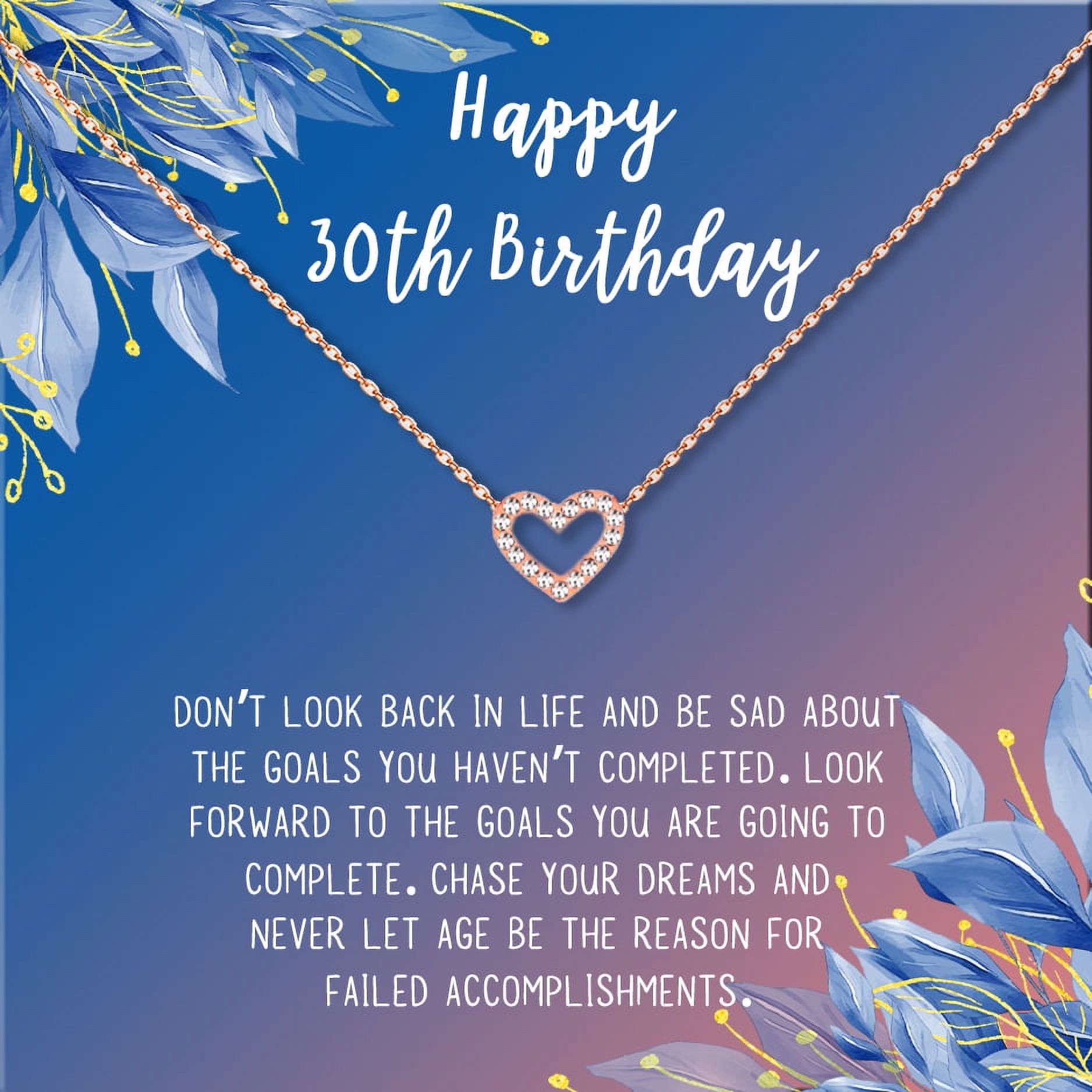 Happy 30th Birthday Gift for Her, Rose Gold Heart Necklce, Jewelry Gift Set, Motivational Card and Necklace Gift
