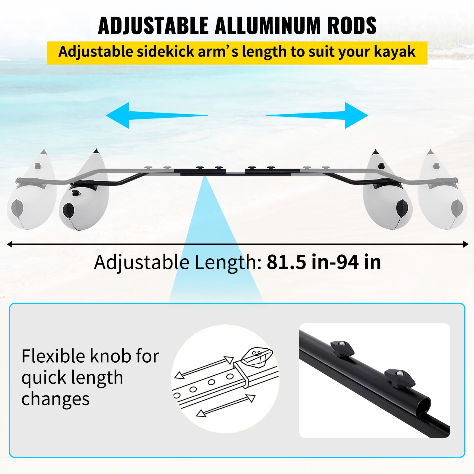 KFFKFF Kayak Outrigger Stabilizer, 2 pcs, PVC Inflatable Outrigger Float with Sidekick Arms Rod, Standing Float Stabilizer System Kit