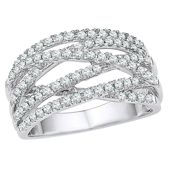 White Natural Diamond Multi-Row Crossover Ring in 10k White Gold