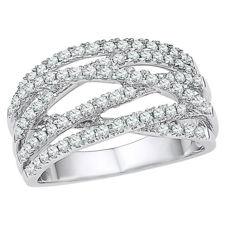 Jewel Zone US - White Natural Diamond Multi-Row Crossover Ring in 10k ...