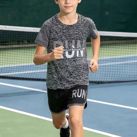 Spazoro Boys 2 Piece Athletic Outfit Sets, Breathable Summer Short Sleeve Quick-Dry Sports T-Shirt and Shorts Set for Kids Gray Size 3-4
