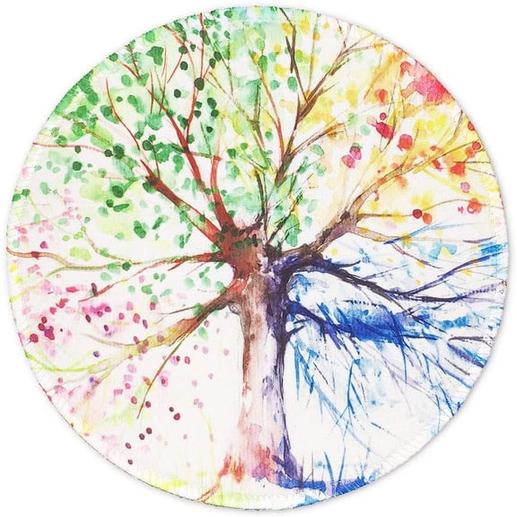 BOSOBO Mouse Pad, Personalized Round Mousepad, Cute Mouse Mat with Design, Small Rubber Gaming Mouse Pad with Stitched Edges, Office Mouse Pad for Women Men Kids, 7.9" x 7.9", Colorful Tree of Life