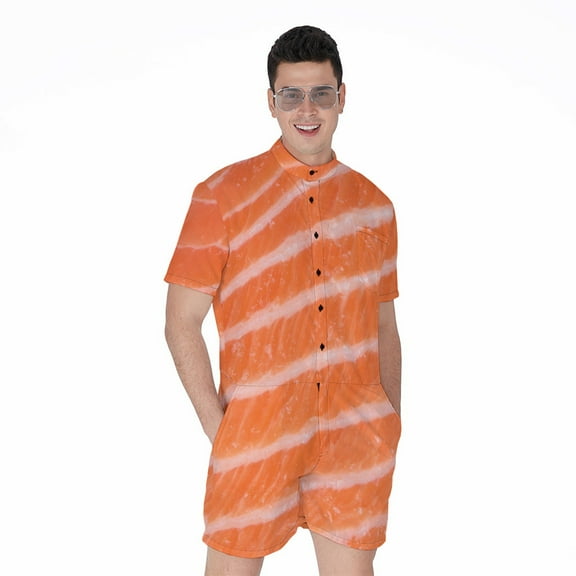 Salmon Fillet Short Sleeve Men'S Rompers, Food Lover Casual Summer Jumpsuits Outfit