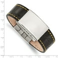 thumbnail image 5 of Primal Steel Stainless Steel Black Leather/Yellow Stitch 8.5in ID Bracelet, 5 of 6
