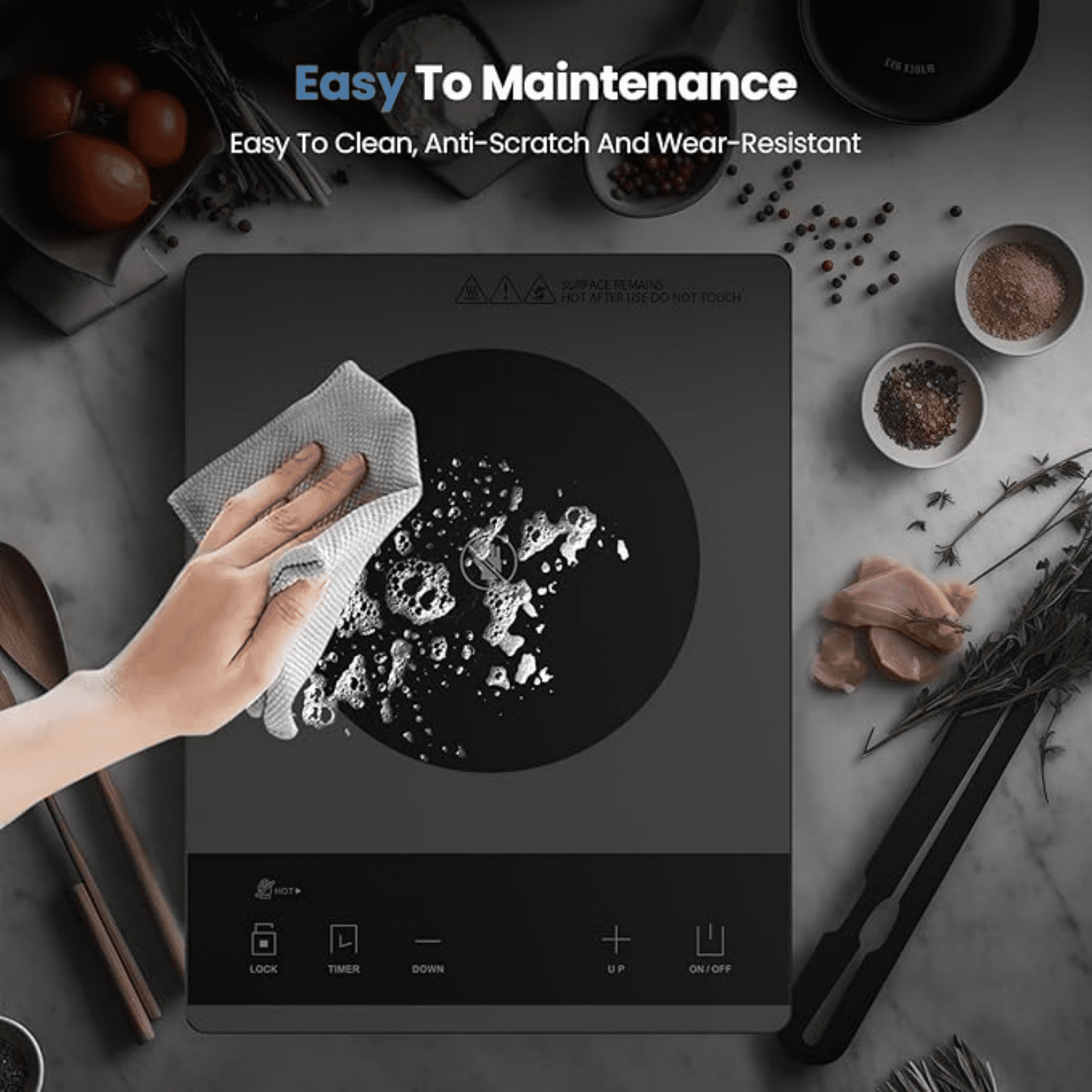Electric Hot Plate Single Burner Portable Ceramic Cooktop For Cooking Ultra-thin Electric Stove Infrared Burner Cooker,24-Hour Timer Child ty Lock,Compatible With All Cookware 1800W