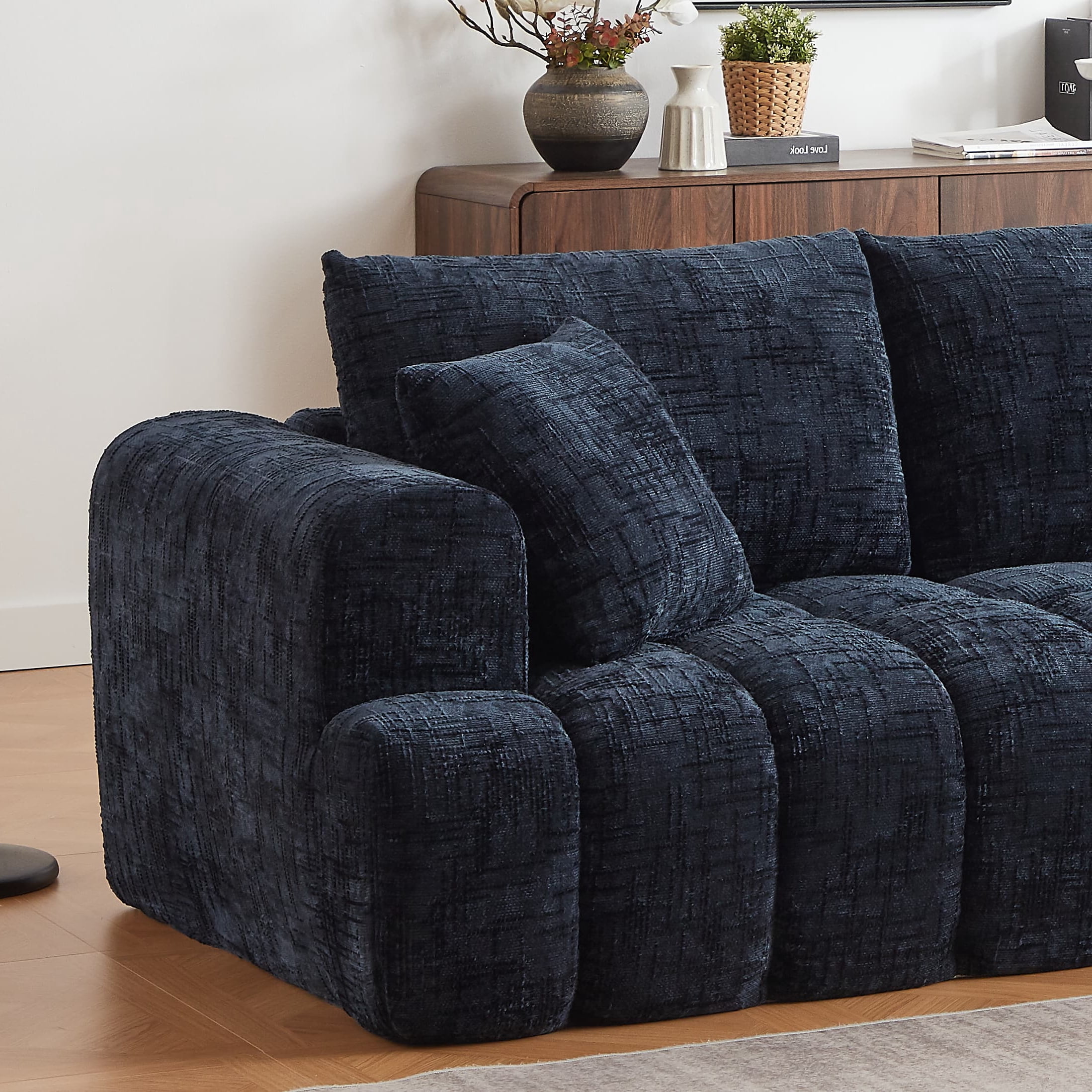 MAYEERTY Chenille L-Shape Oversized Sectional Sofa, Minimalist Luxury Sleeper Couch for Apartments, 108" W x 63" D x 34" H