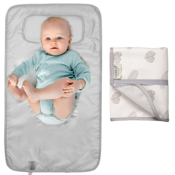 Cambiador de pañales portátil - Cambiador de bebé plegable impermeable - Cambiador de pañales de viaje - Cambiadores ligeros para bebé - Cambiador de bebé - Lavable a máquina - HAMUR HOME (Hojas)