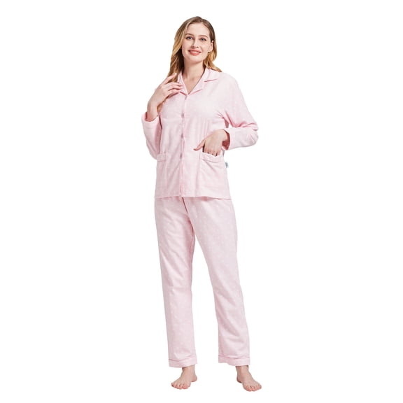 GLOBAL 100% Cotton Comfy Flannel Pajamas for Women 2-Piece Warm and Cozy Pj Set of Loungewear Button Front Top Pants