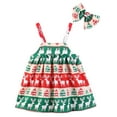 thumbnail image 2 of Little Toddler Girls Christmas Patterned Holiday Party Outfit Dress (Christmas Tree+Headband 2pcs, 3-4 Years), 2 of 4