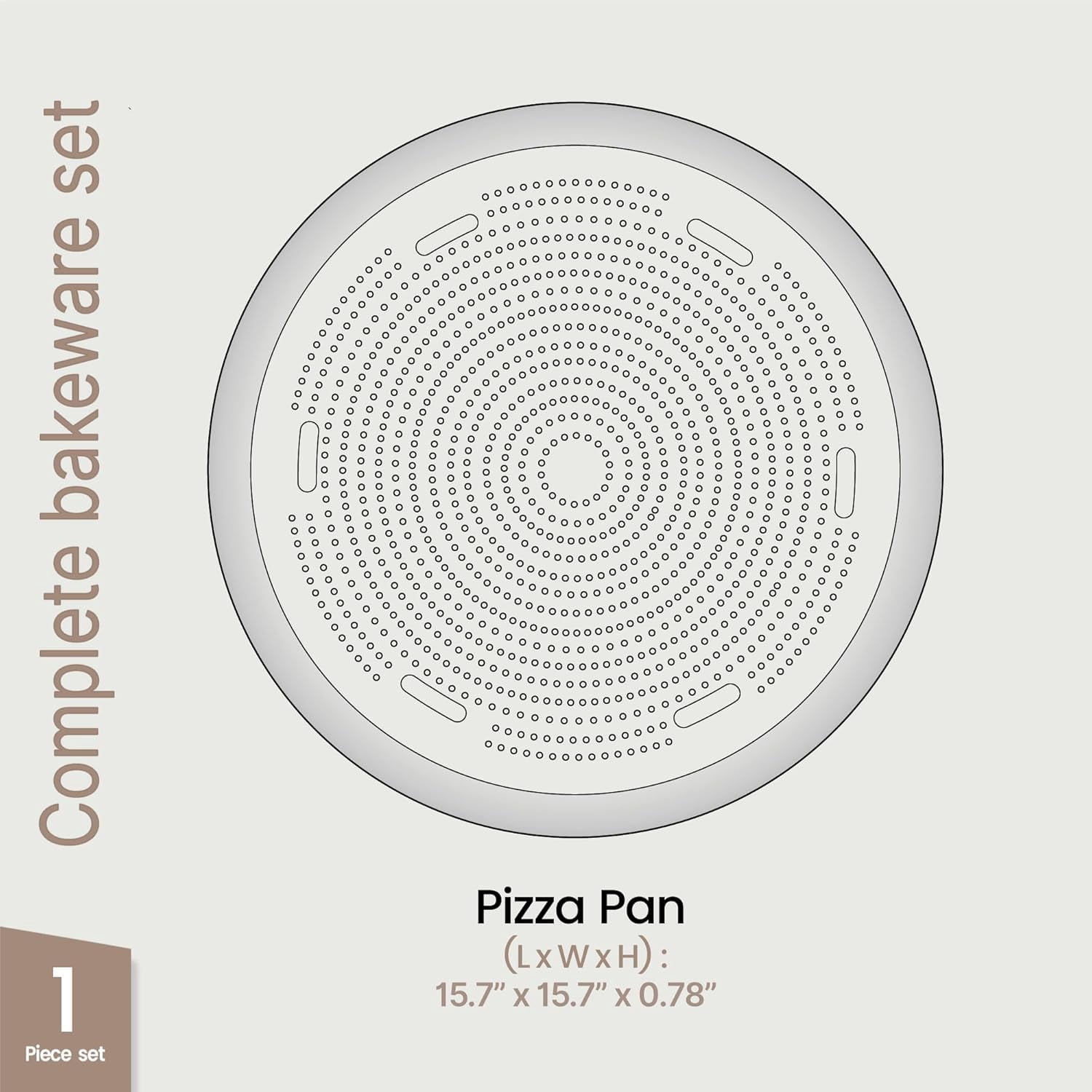 Bakken 16" Non-Stick Perforated Pizza Pan 1 Pack, Round Carbon Steel Tray, Oven & Dishwasher Safe, Durable Nonstick, Black