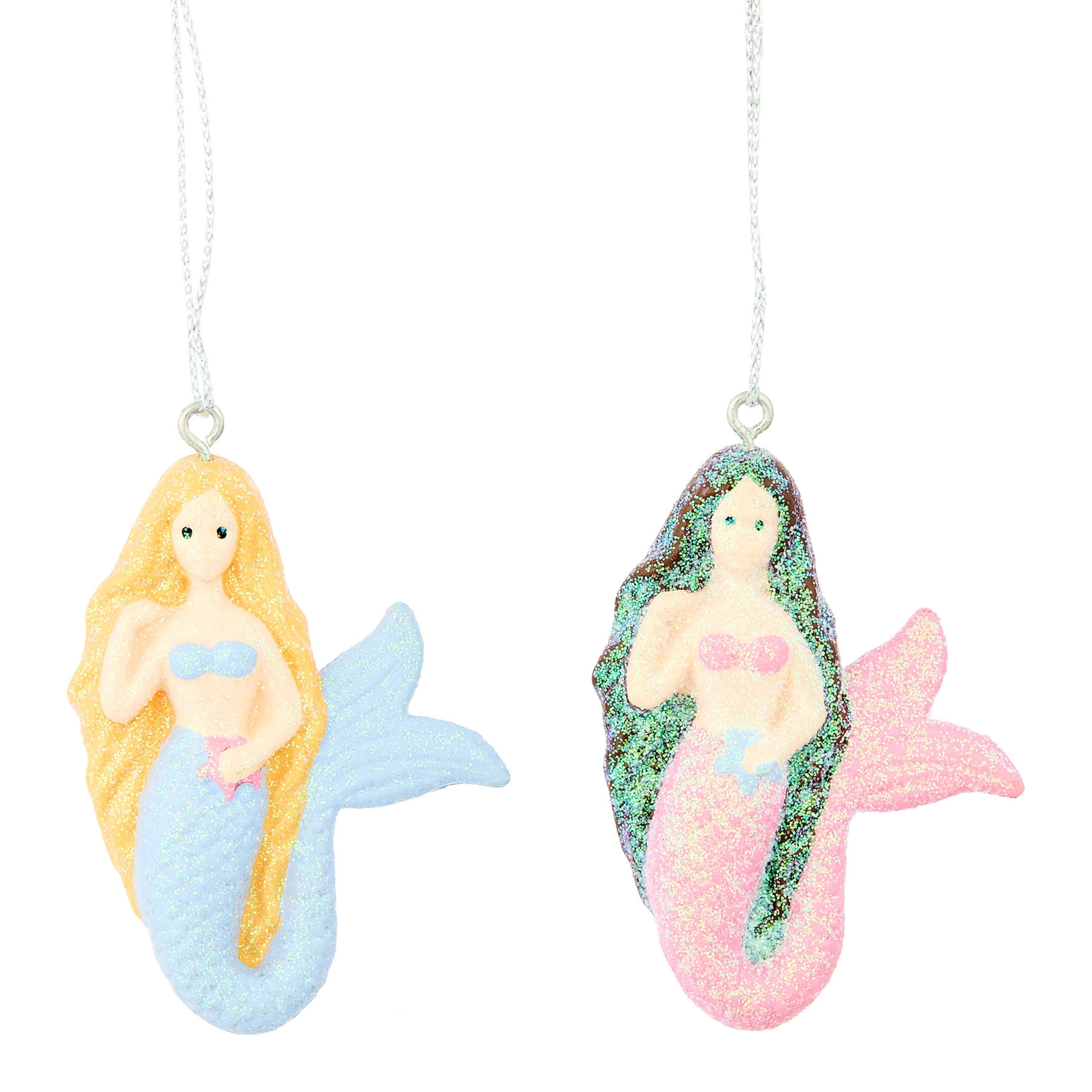 4-Count Pink and Blue Mermaid Mini Christmas Ornaments, 2.3", by Holiday Time