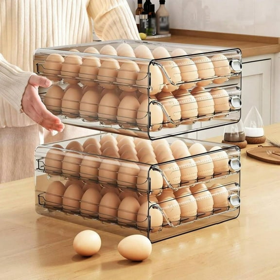 odorsTT Count Egg Holder for Fridge, Acrylic Egg Holder with Time Scale, 2 Drawers Egg Storage Container Organizer Bin,Clear 40