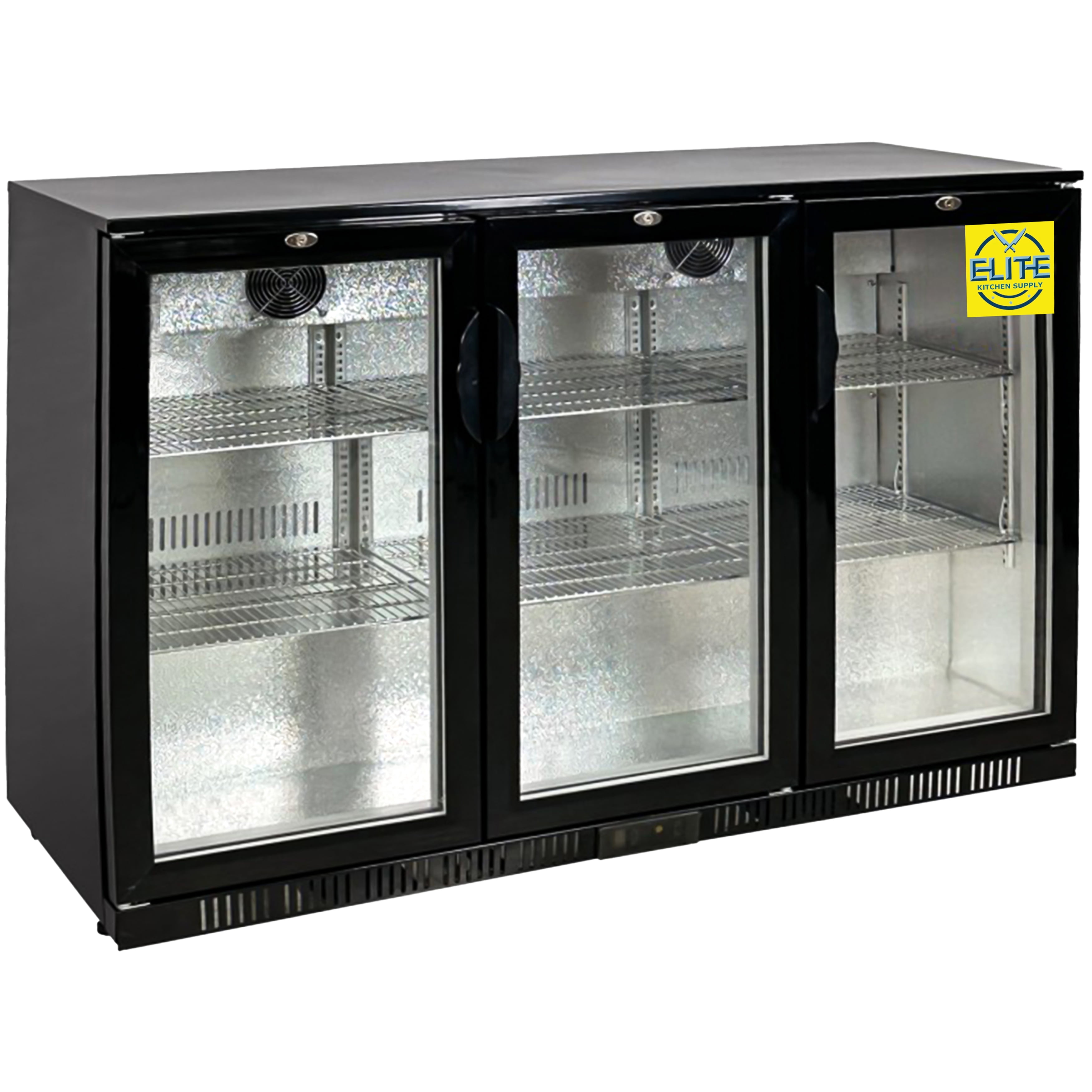 Elite Kitchen 53in Beverage Cooler, Commercial Counter Height Refrigerator, 11.3 Cu.Ft, 3 Glass Door, 441 Cans Capacity