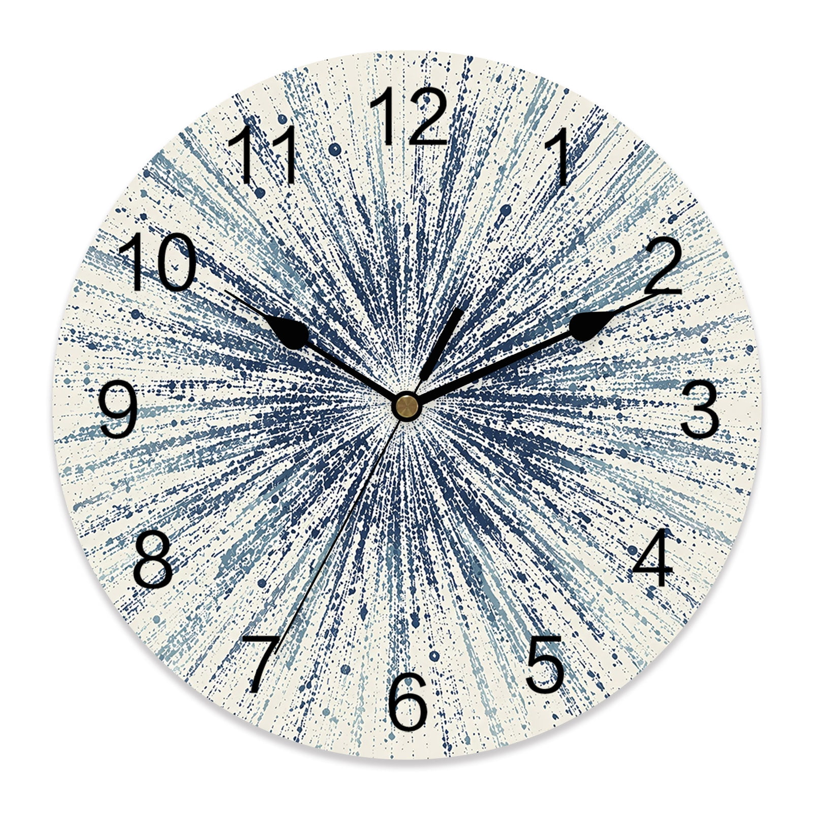 10 Inch Navy Blue Sunburst Wall Clock, Retro Abstract Starburst Dot Splash Battery Operated Silent Non Ticking Clocks, Easy to Read Round Wall Clock for Kitchen/Living Room/Bedroom/Bathroom