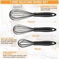 thumbnail image 3 of Silicone Whisk,Heat Resistant Non Scratch Whisks Set of 3,Stainless Steel & Silicone Wisk for Cooking,Kitchen Whisk For Nonstick Cookware,Balloon Egg Whisk Perfect for Blending,Beating,Frothing-Black, 3 of 7