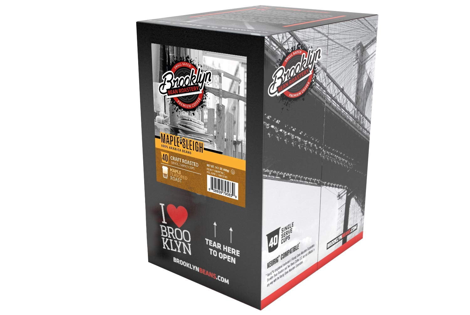 Brooklyn Bean Roastery Maple Sleigh Coffee Pods for Single-Serve Coffee Brewers, 40-Pack