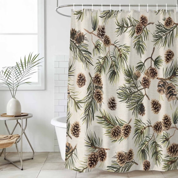 Sage Green Christmas Waterproof Fabric Shower Curtain,Rustic Pine Cones Xmas Botanical Waterproof Fabric Shower Curtain for Bathroom Curtains Bathtubs Shower Curtains with 12 Hooks Extra Long 72x96