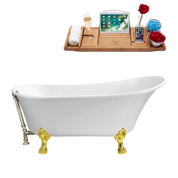 67" Streamline N340GLD-BNK Soaking Clawfoot Tub and Tray With External Drain