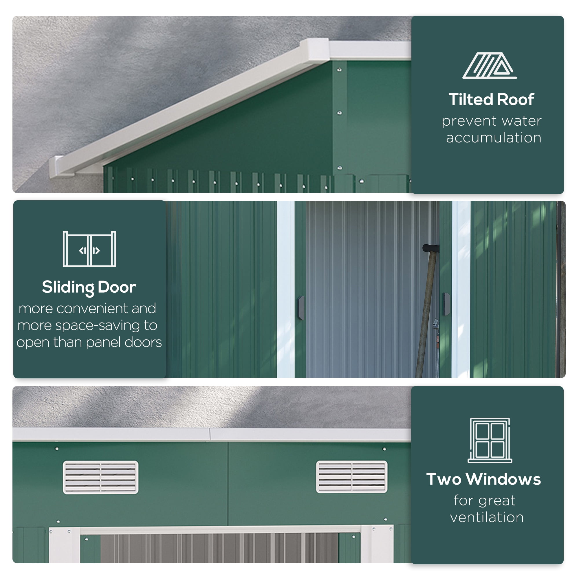 Outsunny 7' x 4' Metal Outdoor Storage Shed, Garden Utility Tool House with Double Lockable Doors for Backyard, Patio, Lawn, Garage, Dark Green