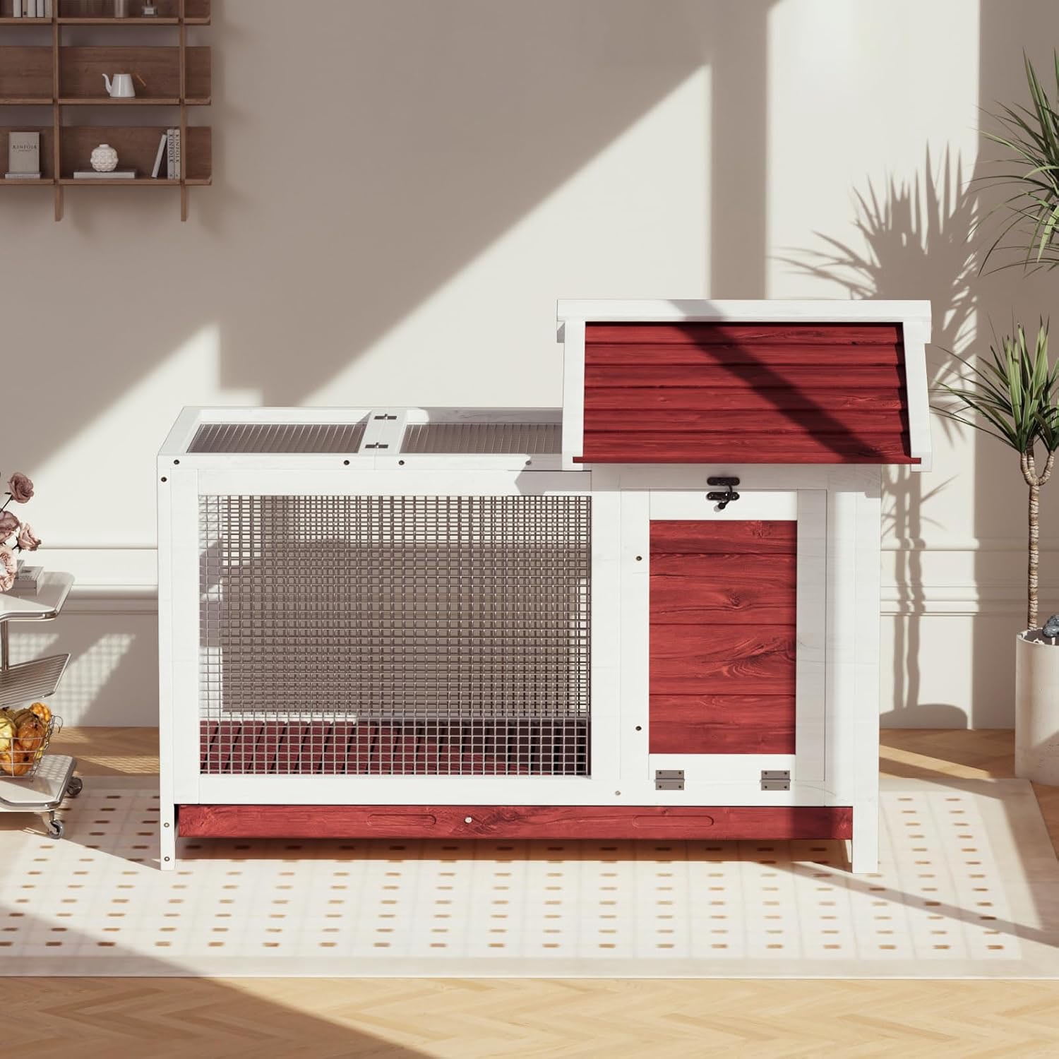 Ataujin Large Outdoor Rabbit Hutch, 2-Story Bunny Cage with Removable Wire Netting, Wooden Pet House, Waterproof Roof & Pull-Out Tray& Anti-Chew Metal Frame Ramp