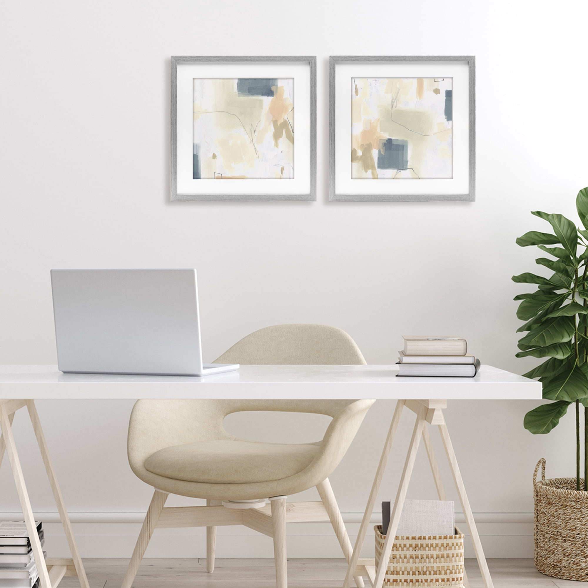 Stupell Industries Muted Plaster Line 2 Piece Gray Framed Print Under Glass Set, design by June Erica Vess