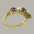 thumbnail image 3 of LBG British Made 10k Yellow Gold Natural Amethyst & Cultured Pearl Womens Eternity Ring - 33 size options - Size 7, 3 of 7