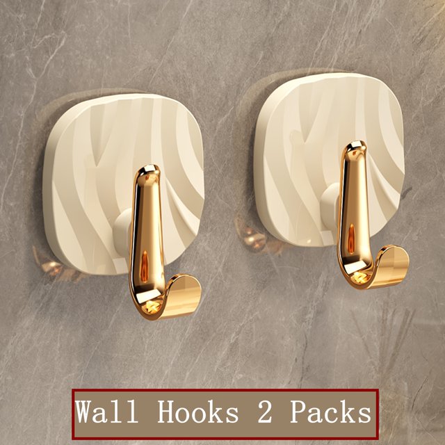 Djiypn Adhesive Hooks Heavy Duty 15lb(Max) Wall Hooks, 2 Pack Self Adhesive Plastic Towel Rack for Coat Robe, Waterproof Oilproof Rustproof for Bathroom Shower Kitchen Office
