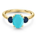 thumbnail image 3 of Gem Stone King 18K Yellow Gold Plated Silver Green Turquoise and Blue Sapphire Engagement Ring for Women | 2.20 Cttw | Oval 9X7MM | Gemstone Birthstone | Size 8, 3 of 6