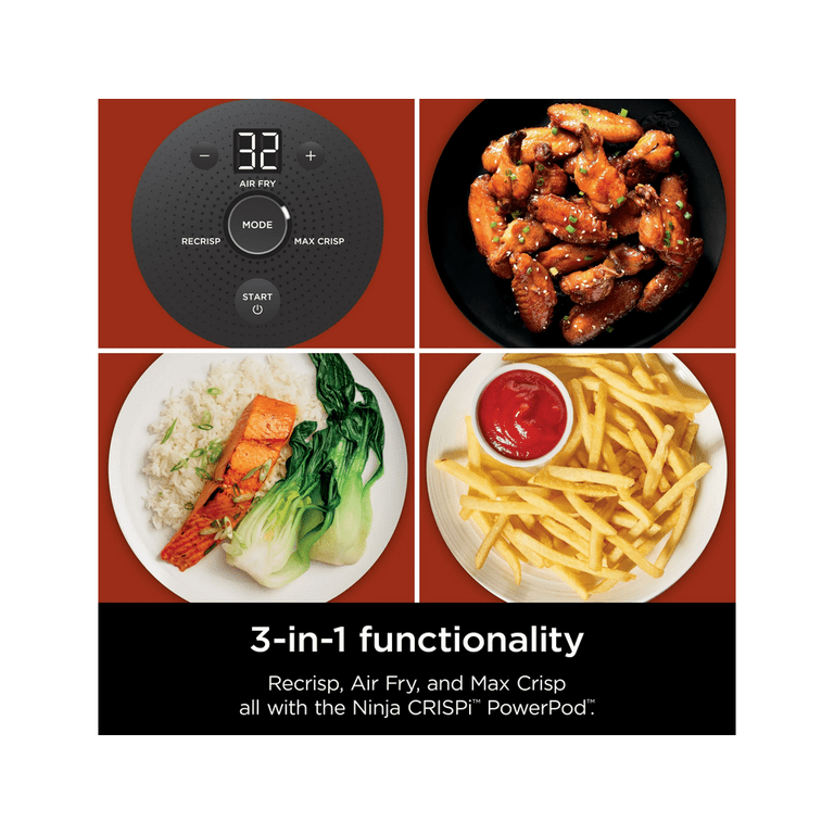 Restored Ninja Crispi Glass Air Fryer 4-Qt, 3-in-1, Air Fry