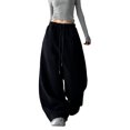 thumbnail image 3 of Wide Leg Sweatpants for Women Solid Casual Drawstring Sweat Pants Trendy Athletic Sport Clothes - Sweatpants Women Harajuku Streetwear Wide Leg Baggy Pants Athletic Joggers Black L, 3 of 6