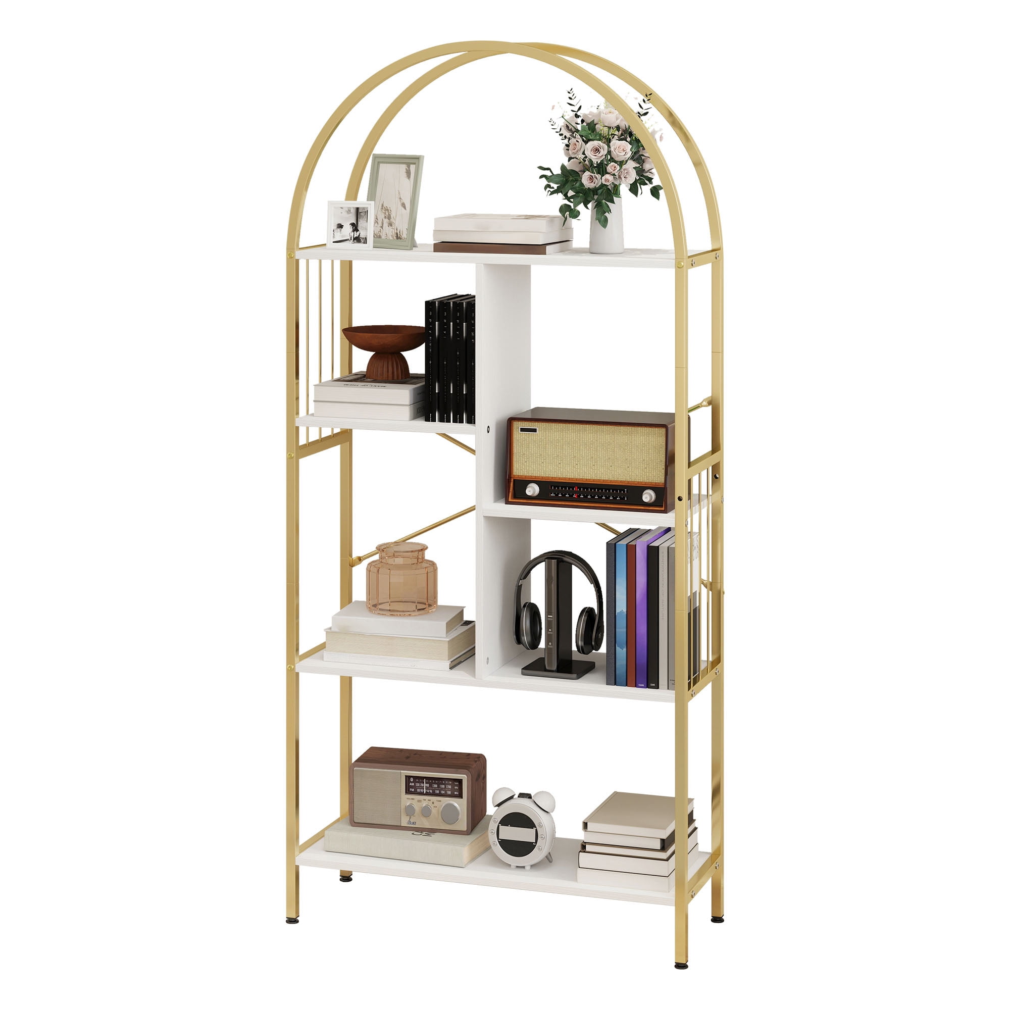 Uforic 5 Tier Gold Arched Bookshelf, Modern Bookcase Organizer with Metal Frame for Home Office