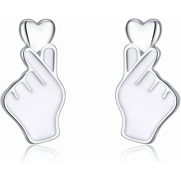 Sterling Silver Love Heart Stud Earrings for Women Teens Finger Heart Earrings Studs for Valentine’s Day