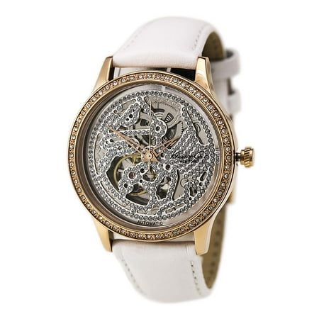 Kenneth Cole KC2885 Women's Automatic Crystal Accented Skeleton Dial White Leather Strap Watch