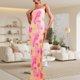 thumbnail image 1 of Vestido Vestido largo de cóctel para mujer, vestido largo estampado con hombros descubiertos, ajustado, ceñido al cuerpo, sin espalda, a la moda, liso, Simple, Vestidos de noche Cgtredaw Rosa T S para Mujer, 1 of 6