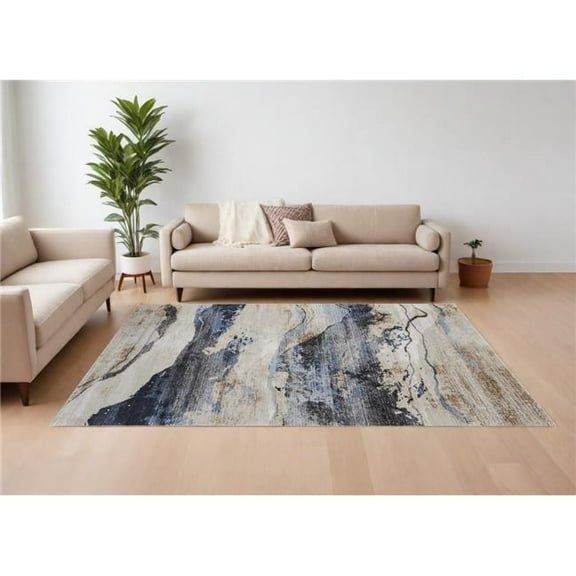 HomeRoots 567714 7 x 10 ft. Abstract Power Loom Rectangle Area Rug, Blue, Gray & Tan